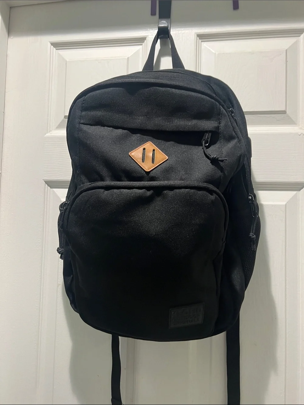 Classic Black Everyday Backpack with Leather Accent